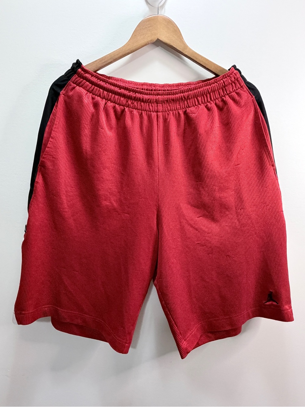 Air Jordan Men's Red Athletic Shorts with Black Trim Size M